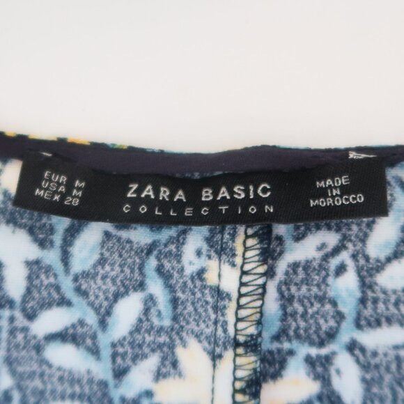 ZARA Basic Floral Ruffle Sleeve Mini Dress Blue Yellow Medium - Picture 8 of 14